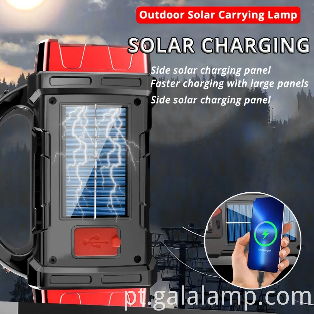 Lanterna de lanterna LED solar e USB portátil e USB